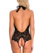 Scalloped Floral Lace Backless Teddy - Black S