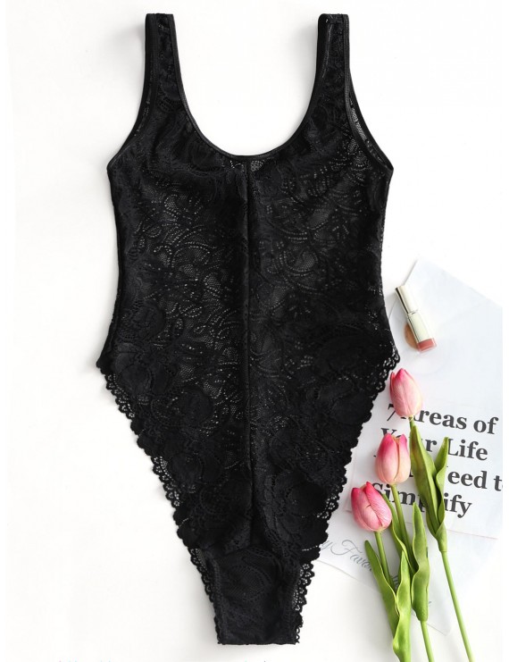 Valentine Lace High Cut Bodysuit - Black S