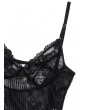 See Through Lace Plunge Thong Bodysuit - Black L
