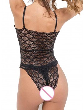 Lace-up Cross Bollow Sexy Babydoll Lingerie - Black S