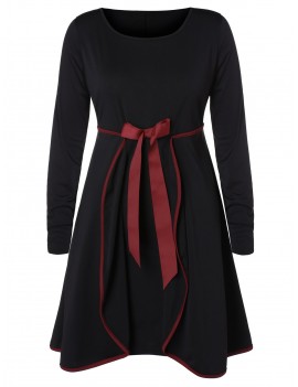 Plus Size Bowknot Overlap Mini Dress - Black L