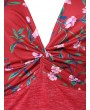 Plus Size Front Twist Floral Dress - Red L