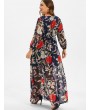 Plus Size Floral Print Overlay Maxi Dress - Midnight Blue 5x