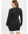 Plus Size Hit Color Striped Buttons Embellished Bodycon Dress - Black 4x