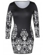 Plus Size Printed Bodycon Dress - Black 4x