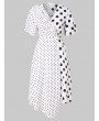 Plus Size Polka Dot V Neck Asymmetrical Dress - White L