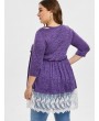 Plus Size Cut Out Lace Trim Marled T-shirt - Purple Iris L