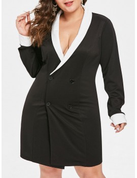 Plus Size Shawl Collar Knee Length Dress - Black L