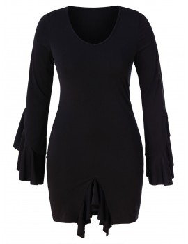 Plus Size Scoop Neck Flounce Dress - Black 3x