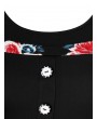 Plus Size Flower Print Multilayer Dress - Black 2x