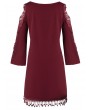 Plus Size Lace Panel Cold Shoulder Shift Dress - Red Wine 1x