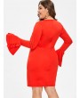 Plus Size Bell Sleeve Mini Bodycon Dress - Red 2x