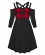 Plus Size Plaid Panel Rings Cold Shoulder Gothic Dress - Black L