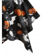 Lace Up Pumpkin Cobwebs Off Shoulder Halloween Plus Size Dress - Black L
