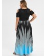 Plus Size Open Shoulder Stripes Dress - Black L