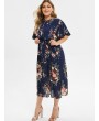 Plus Size Floral Print Bell Sleeve Midi Dress - Cadetblue 4x