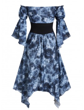 Plus Size Off The Shoulder Bell Sleeve Floral Midi Dress -  L