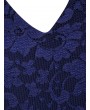 Plus Size Floral Print Lace Insert Dress - Denim Dark Blue L