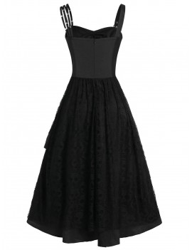Plus Size Sweetheart Collar High Waist Solid Dress - Black L
