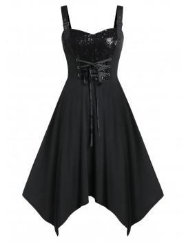 Plus Size Asymmetrical Sequined Solid Dress - Black 1x