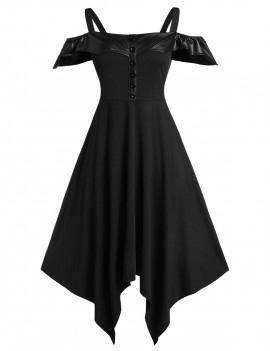 Plus Size Solid Cold Shoulder Asymmetrical Dress - Black L
