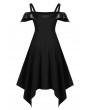 Plus Size Solid Cold Shoulder Asymmetrical Dress - Black L
