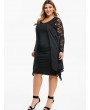 Plus Size Lace Sleeve Cut Out Overlay Dress - Black 3x