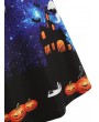 Plus Size Halloween Galaxy Bat Ghost Print Swing Dress - Multi-a L