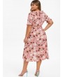 Plus Size Floral Print Ruffled Midi Wrap Dress - Pink L