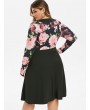 Plus Size Plunging Neck Floral Print Surplice Dress - Black L