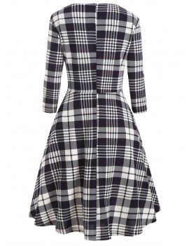 Plus Size Plaid Print High Waist A Line Dress - Cadetblue M