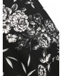 Plus Size Floral Print High Waist A Line Dress - Black M