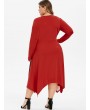Pumpkin Bat Print V-notch Plus Size Halloween Dress - Red L