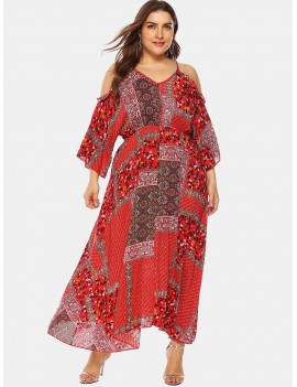 Plus Size Floral Print Tied Bohemian Maxi Dress - Multi-a 2x