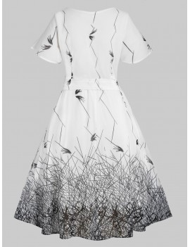 Plus Size Printed Surplice Dress - Cool White L