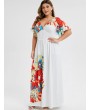 Plus Size Floral Print Smocked Maxi Dress - White L