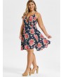 Plus Size Floral Print Criss Cross Cami Mini Dress - Cadetblue L
