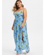 Leaves Pineapple Slit Cami Plus Size Dress - Sky Blue L