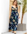 Plus Size Palm Print Maxi Surplice Dress - Cadetblue 4x
