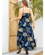 Plus Size Palm Print Maxi Surplice Dress - Cadetblue 4x