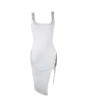 Lovely Casual Side Split White Knee Length Dress(With Elastic)