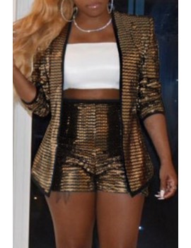 Lovely Casual Sequined Champagne Two-piece Shorts Set