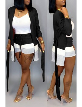 Lovely Casual Patchwork Black Two-piece Shorts Set