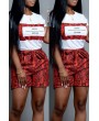 Lovely Casual O Neck Snakeskin Pattern Printed Red Two-piece Shorts Set