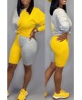 Lovely Trendy Color-lump Patchwork Yellow Two-piece Shorts Set