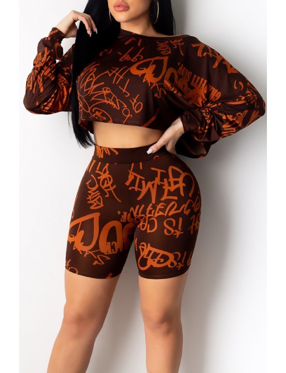 Lovely Casual Letter Printed Wine Red Two-piece Shorts Set