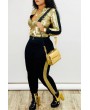 Lovely Casual Patchwork Gold Two-piece Pants Set