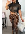 Lovely Sexy Printed Black Twilled Satin Two-piece Pants Set(No Underwear)