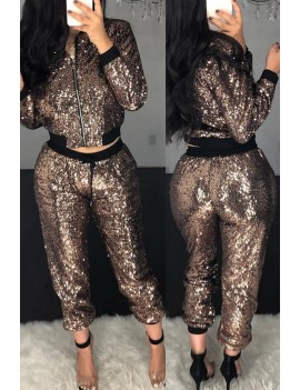 Lovely Casual Patchwork Coffee Two-piece Pants Set