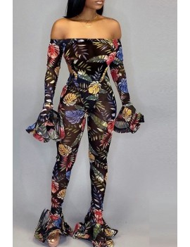 Lovely Sexy See-through Printed Multicolor Two-piece Pants Set